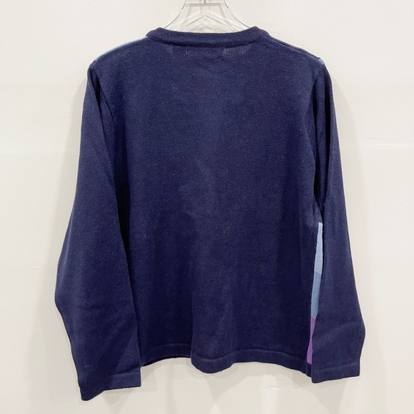 Victoria Jones Patchwork Full Zip Holiday Ugly Christmas Sweater XL Sequin Blue - Picture 2 of 7